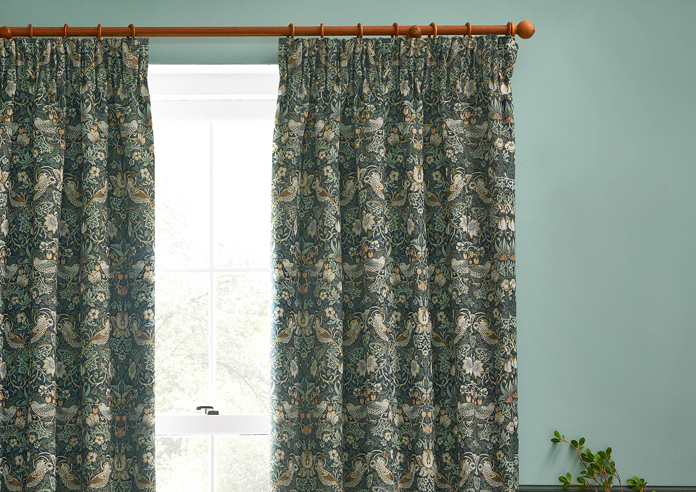 Strawberry Thief Jacquard Pencil Pleat, Forest Green - Ready Made Curtains - Image 9
